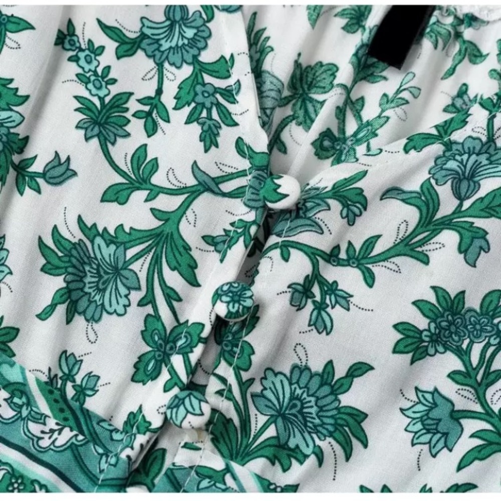CLEARANCE Green Boho Floral Printed Midi Dress - Picture 7 of 8